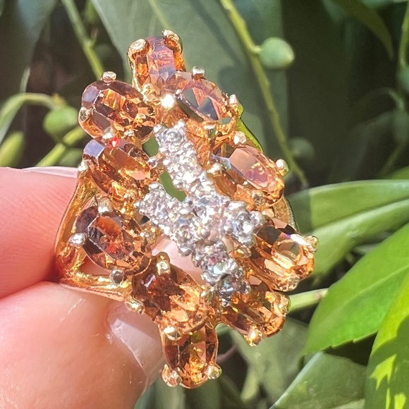 VINTAGE LARGE FAUX CITRINE GLASS CZ CUBIC ZIRCONIA COCKTAIL DRESS RING STATEMENT